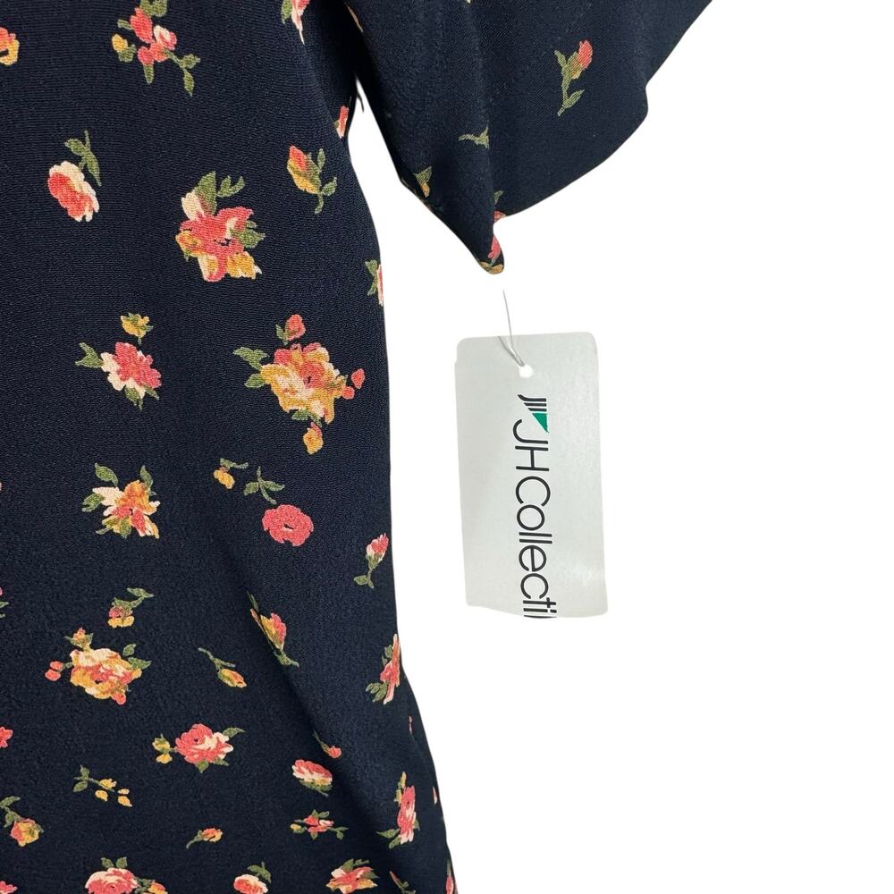 JH Collectibles NWT Vtg Union Made in USA Black Floral Short Sleeve Blouse Sz 12 - Picture 5 of 9